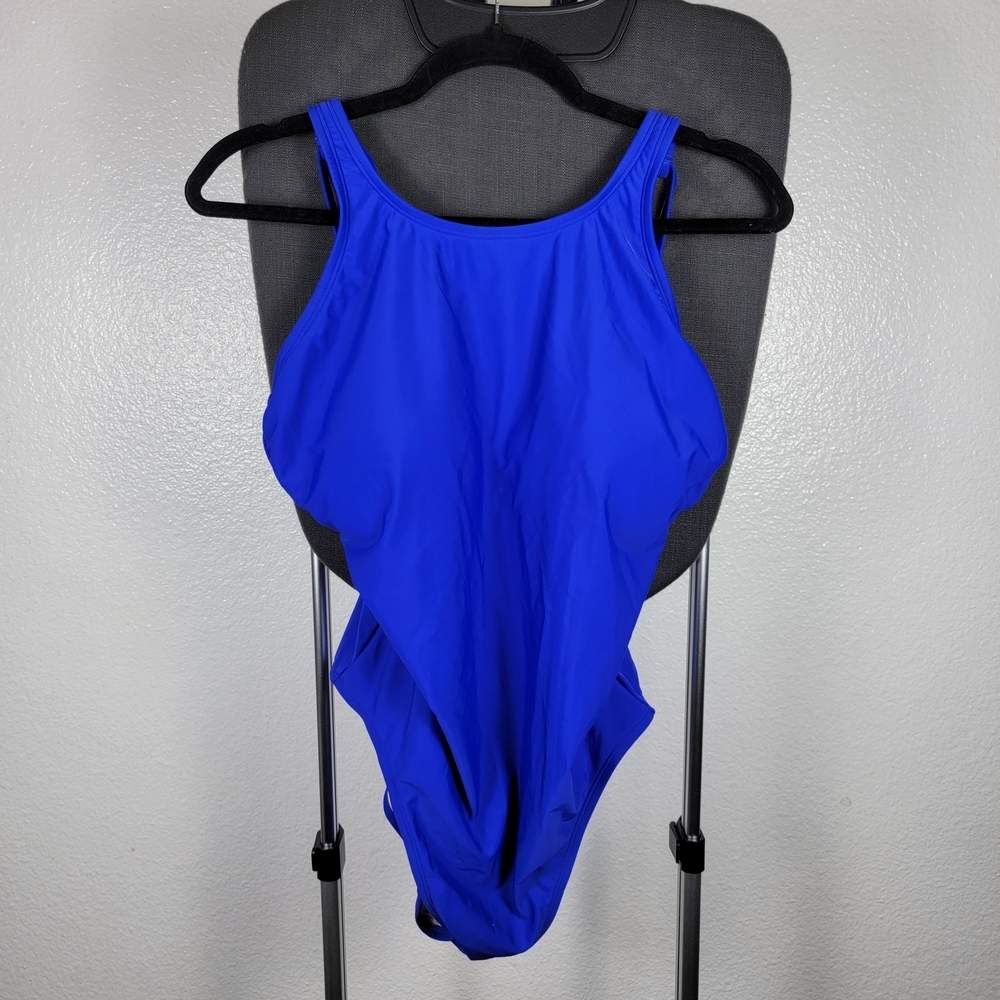 Kona Sol Women’s Onepiece High Neck Strappy Back Swimsuit Blue Size L‎ (12-14)